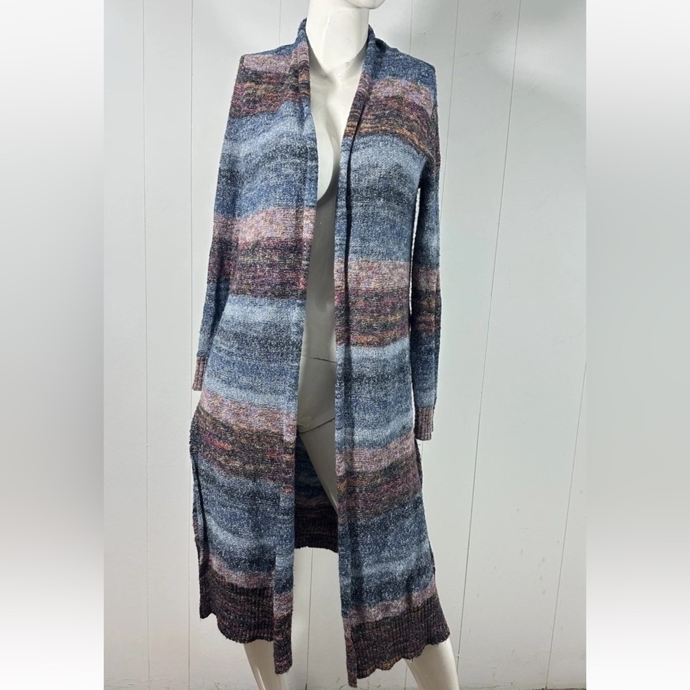 J Jill Women XS Multicolor Melange Knit Pockets Open Front Long Cardigan Sweater